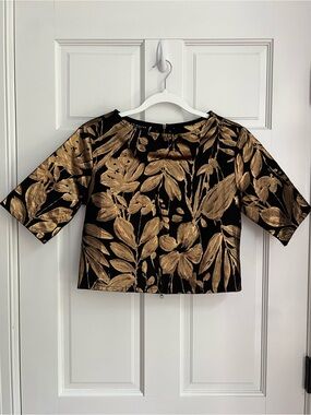 Bryn Walker Yael Folie D' Oro Jacquard Metallic Floral Print Crop Top Size XXS